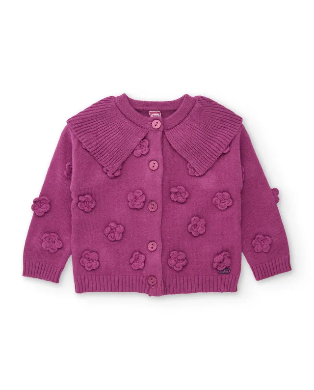 TucTuc Maglioni Giacca Bambina Tricot Viola fiori bottone