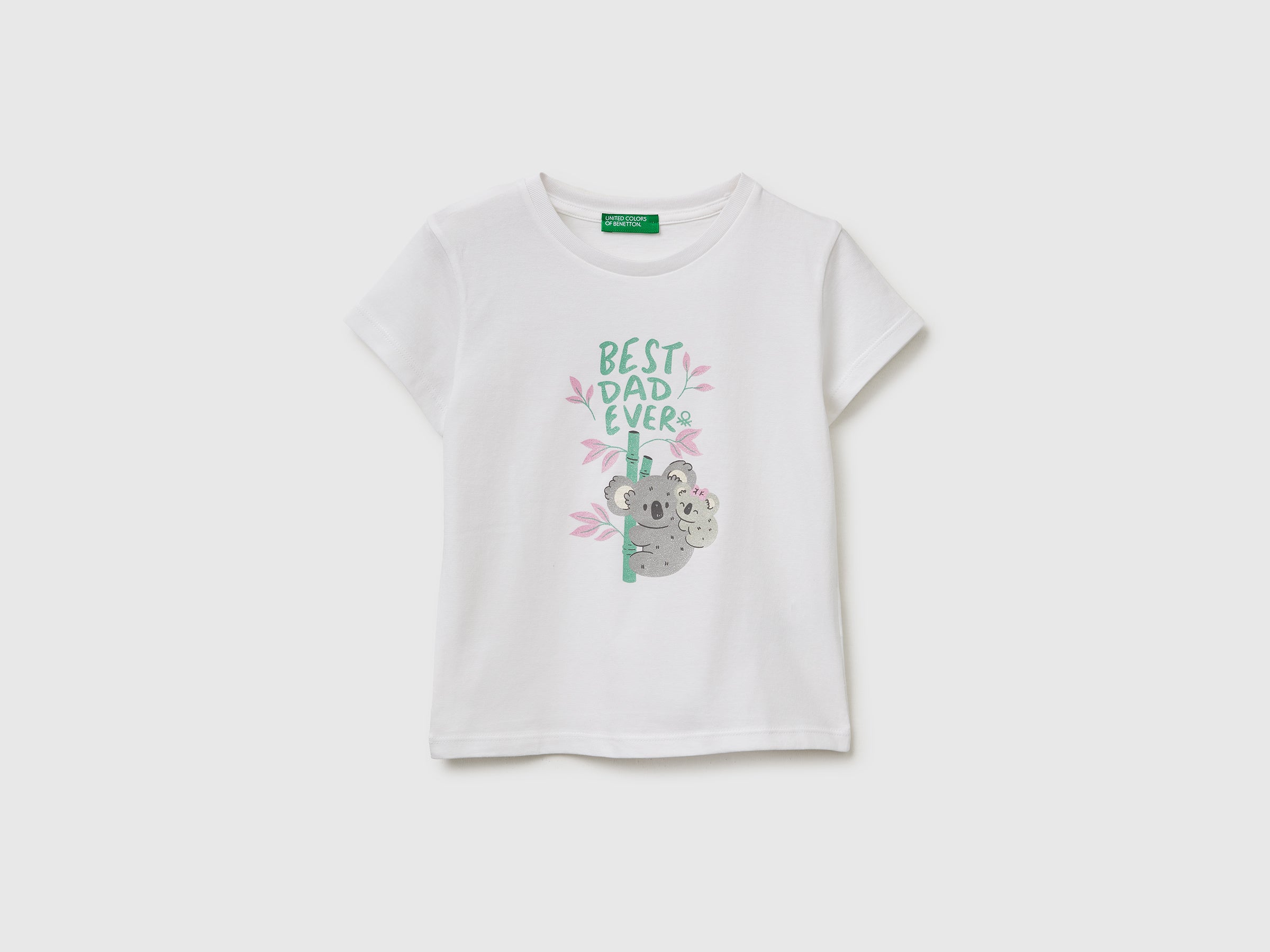 United Colors of Benetton T-Shirt Bambina Cotone Bio Stampa Glitter