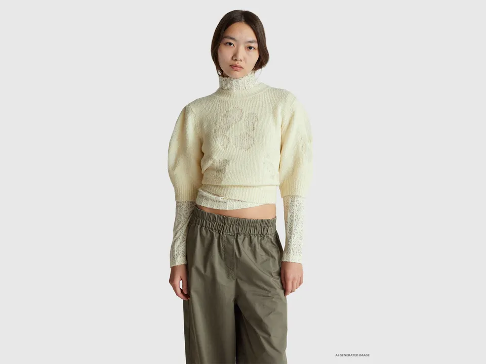 United Colors of Benetton Maglione Mohair e Lana Floreale