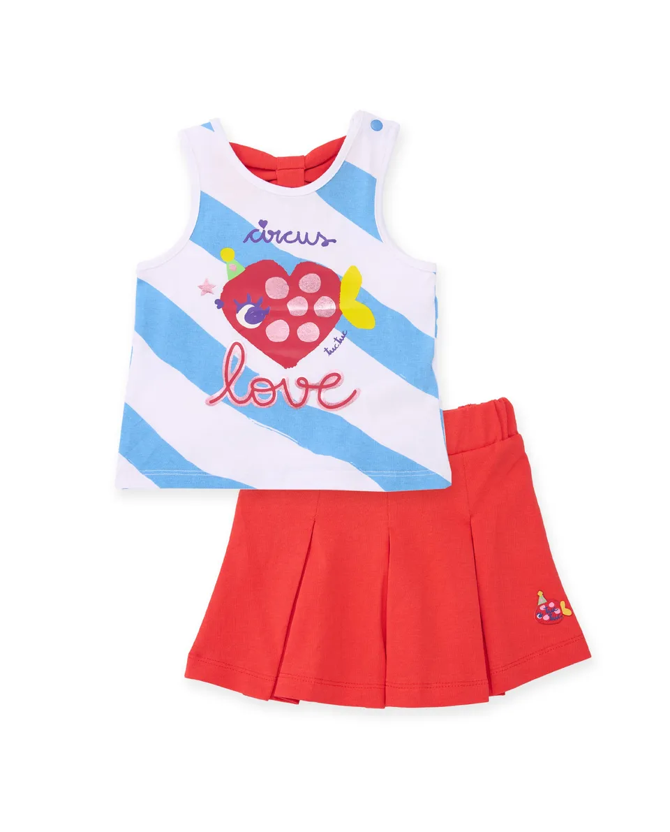 TucTuc Completi Set Bambina Rosso Canotta Gonna Pieghe