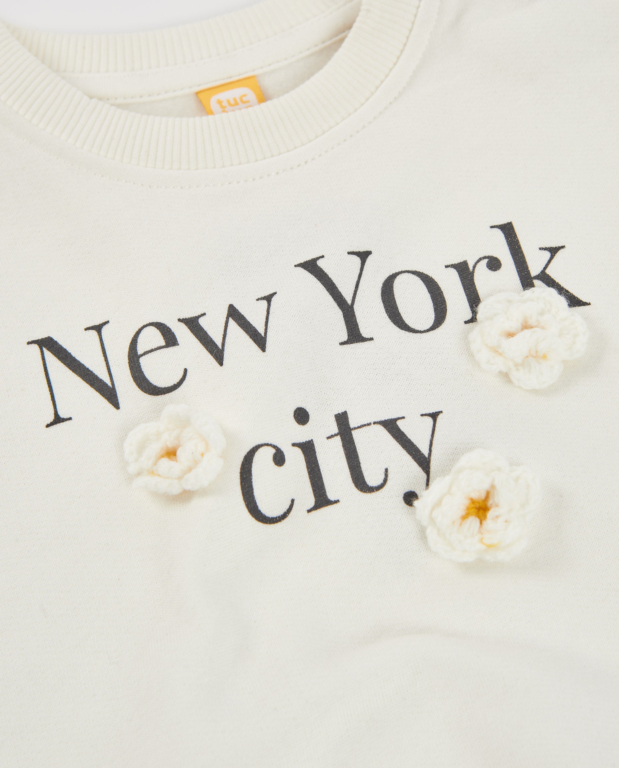 TucTuc Felpe felpa bambina fiori New York bianca