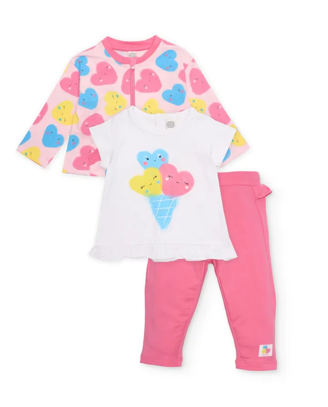 TucTuc Completi completo neonata rosa 3 pezzi cuori