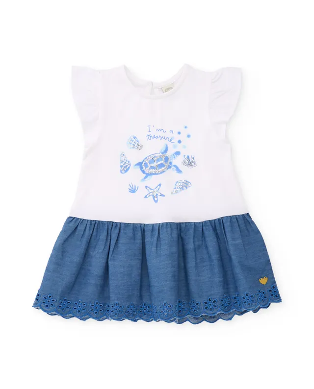 TucTuc Vestiti Vestito Marino Paillettes Bianco Neonata Denim