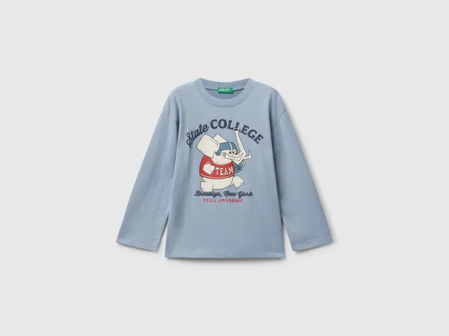 Benetton T-Shirt manica lunga maglietta cotone bio stampa 104