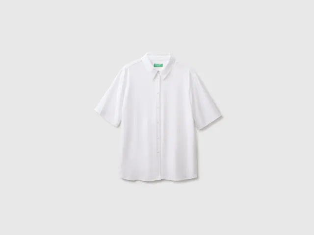 United Colors of Benetton Camicia Viscosa Manica 3/4 Tinta Unita