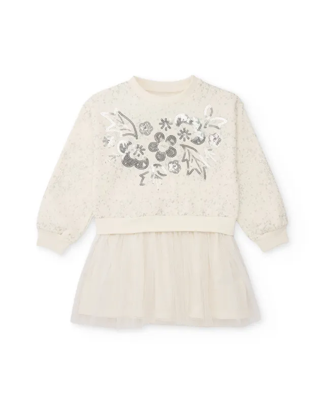 TucTuc Vestiti vestito felpa bambina bianco ricamo fiori