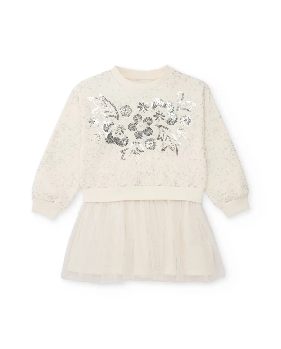 TucTuc Vestiti vestito felpa bambina bianco ricamo fiori