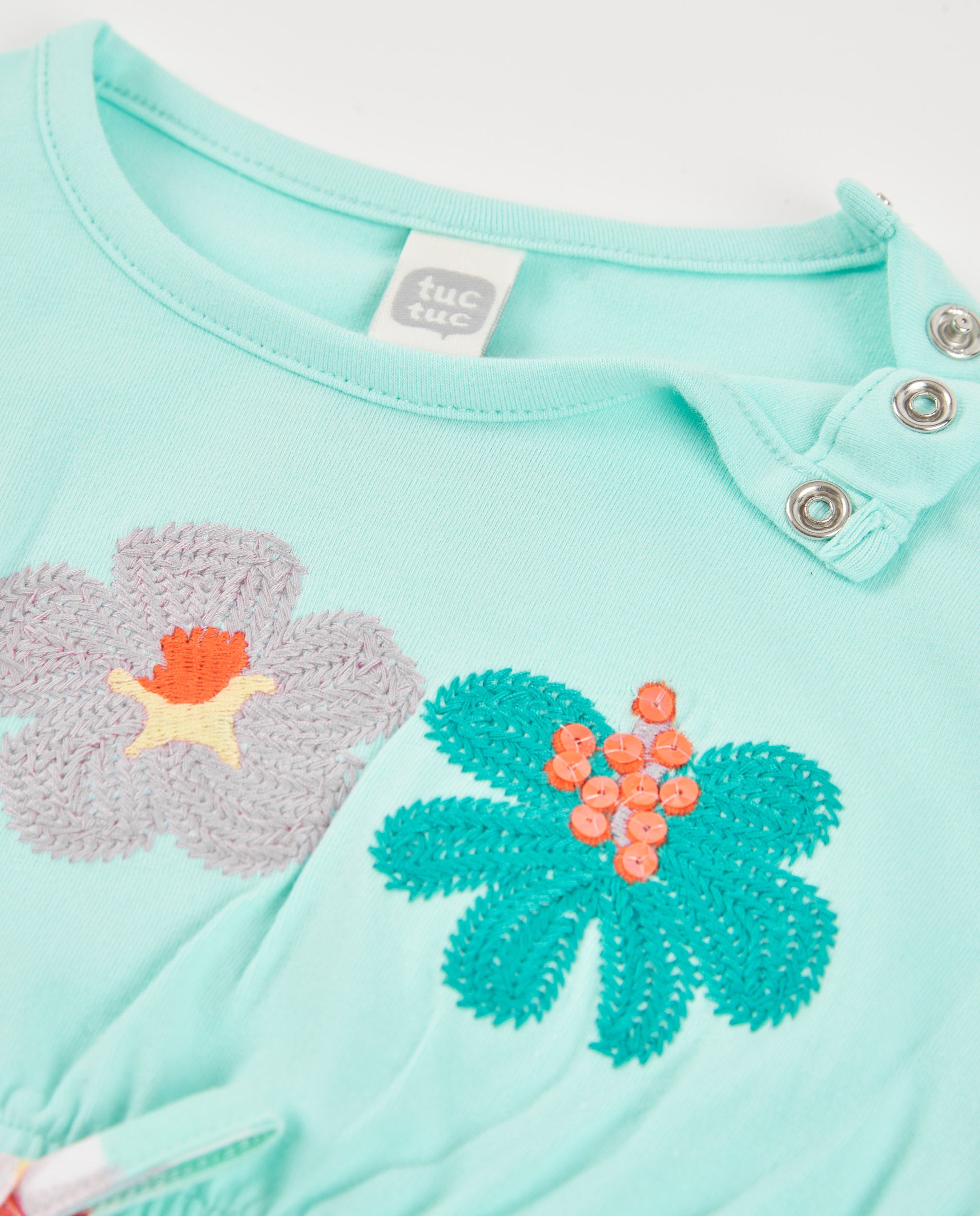 TucTuc Vestiti Vestito bambina turchese fiori ricamati estate
