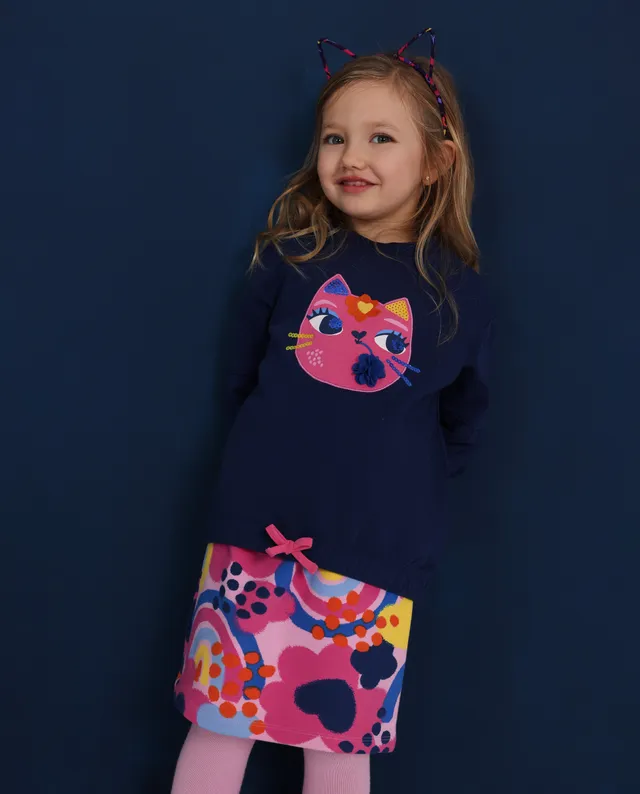 TucTuc Felpe stampa gattino felpa bambina blu marino morbida