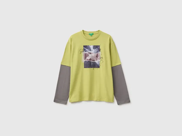 Benetton T-Shirts and Tops T-shirt bio cotone stampa manica lunga
