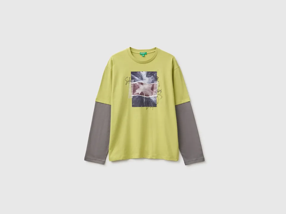 Benetton T-Shirts and Tops T-shirt bio cotone stampa manica lunga