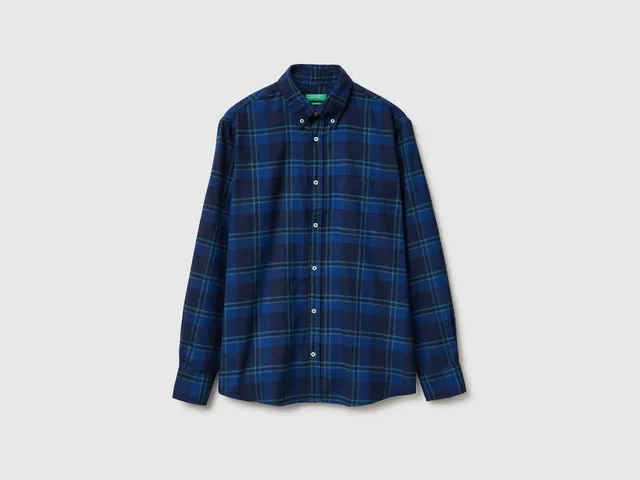 Benetton Camicia Flanella Cotone Organico a Quadri