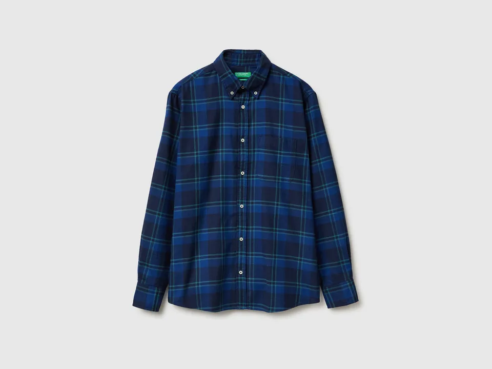 Benetton Camicia Flanella Cotone Organico a Quadri