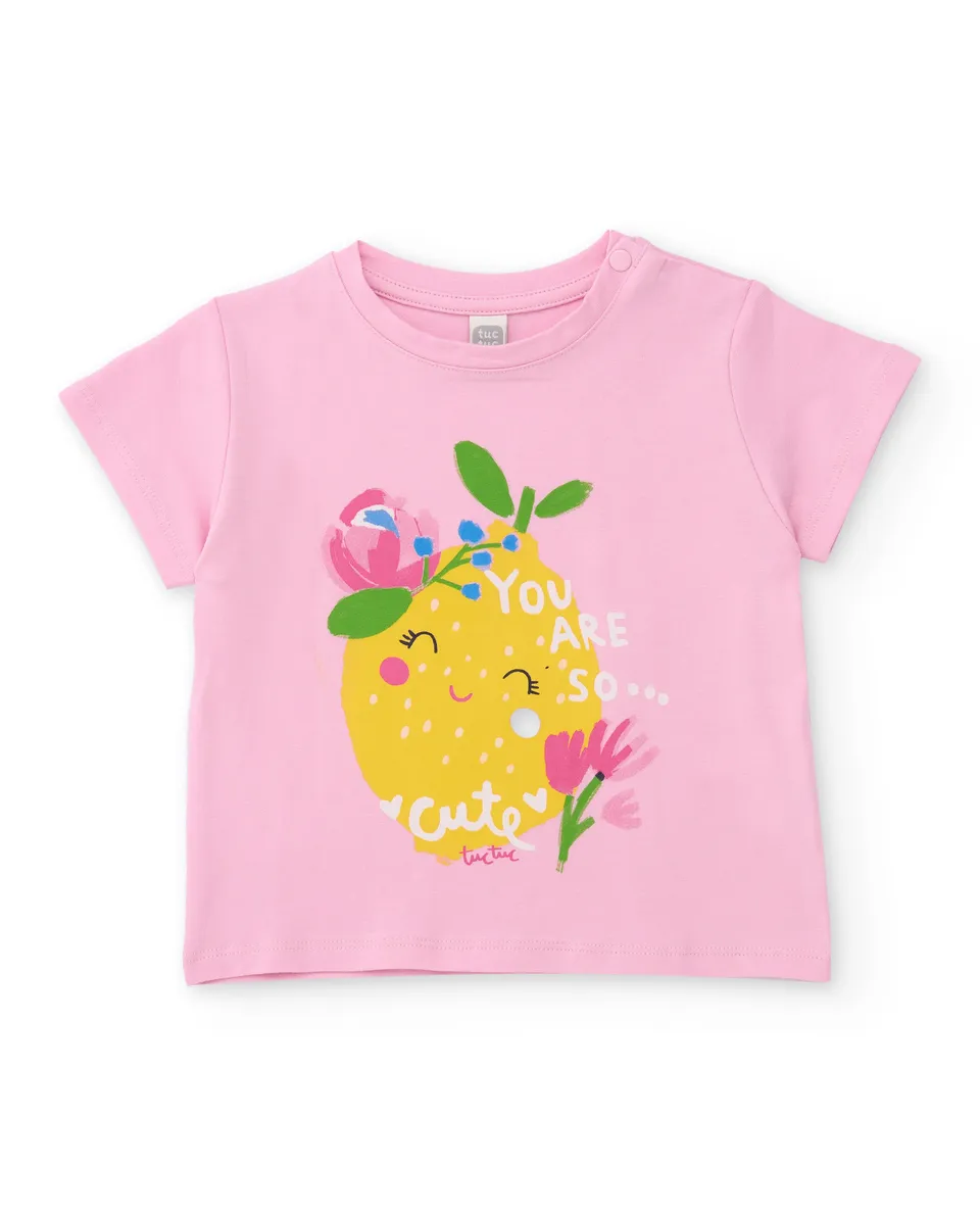 TucTuc Magliette t-shirt bambina rosa limone cotone