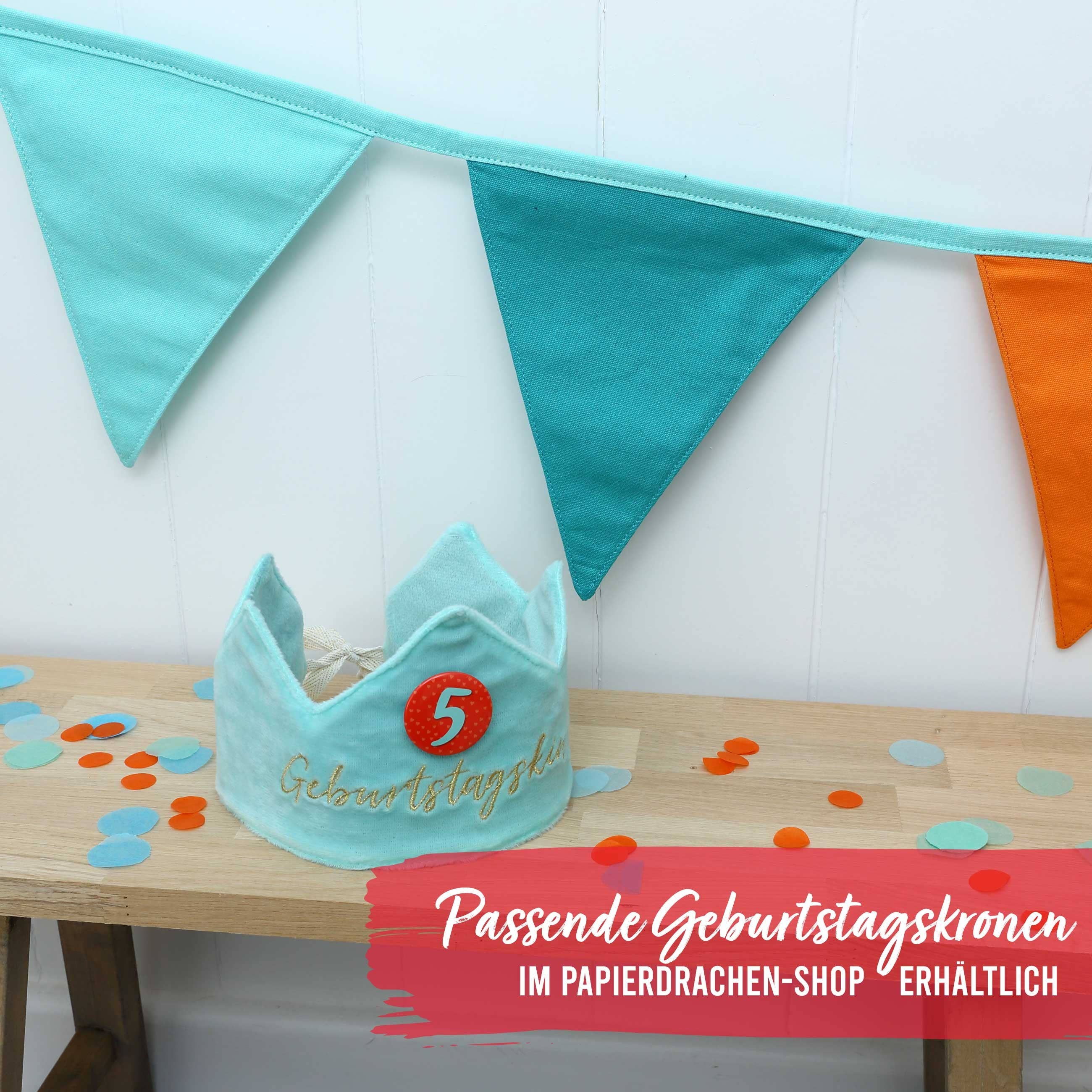 Papierdrachen Ghirlanda Tessuto Azzurro Arancione 3 m