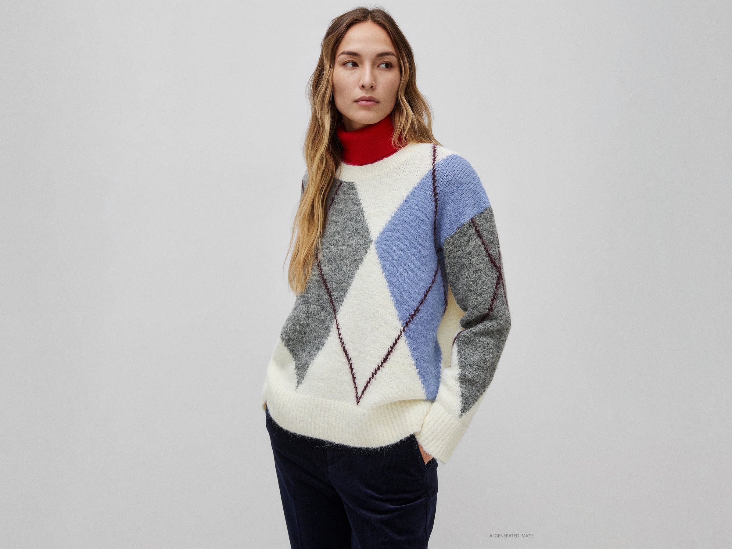 United Colors of Benetton maglione lana rombi oversize scollo tondo