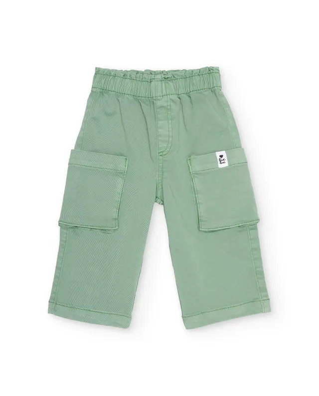 TucTuc Pantaloni cargo bimba verde tasche vita elastica