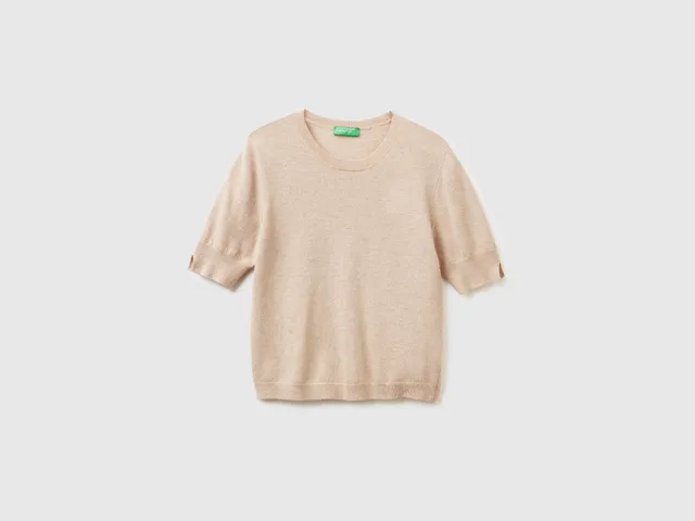 United Colors of Benetton maglione merino manica corta beige M