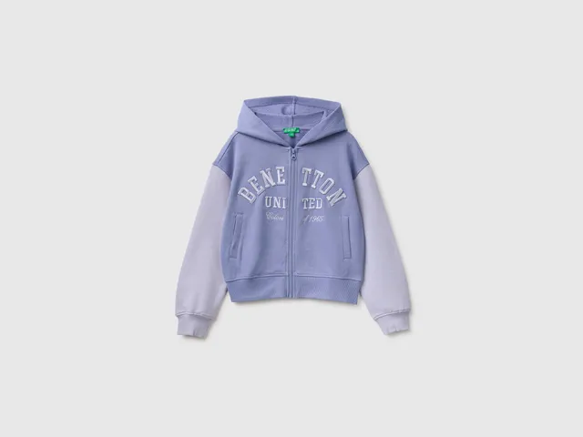 United Colors of Benetton Hoodie Felpa Cotone Zip Ricamo Taglia M