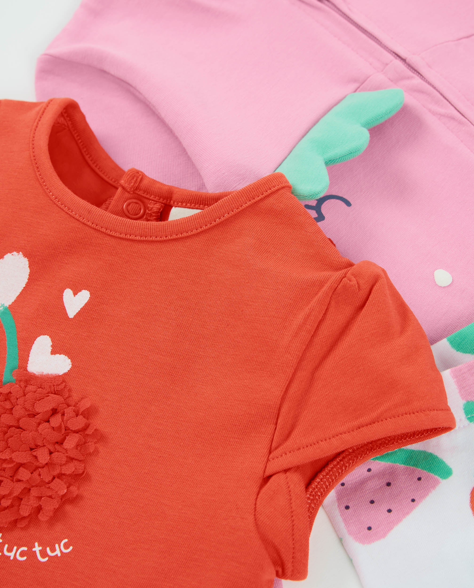 TucTuc Completi Completino Neonata Rosa Tre Pezzi Frutta