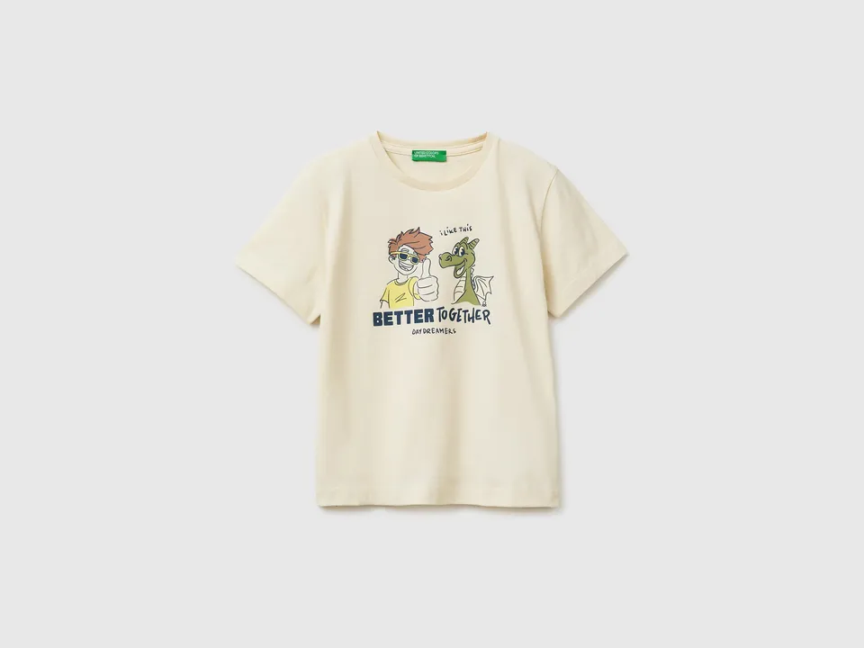 Benetton T-Shirts and Tops t-shirt stampa 82 cotone bio