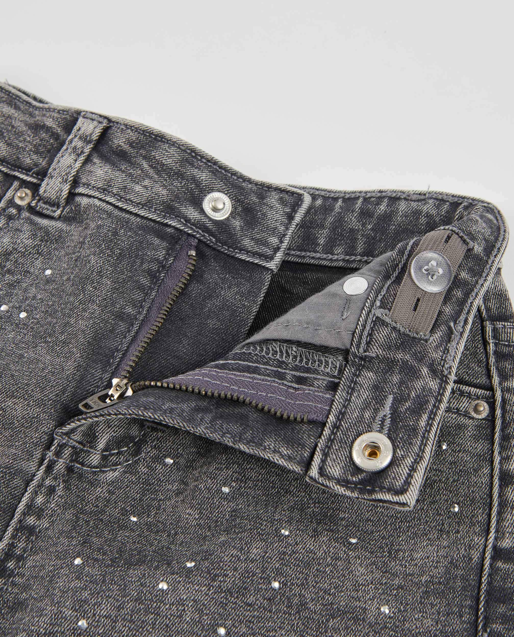 TucTuc Pantaloni Jeans bambina gamba larga grigio strass
