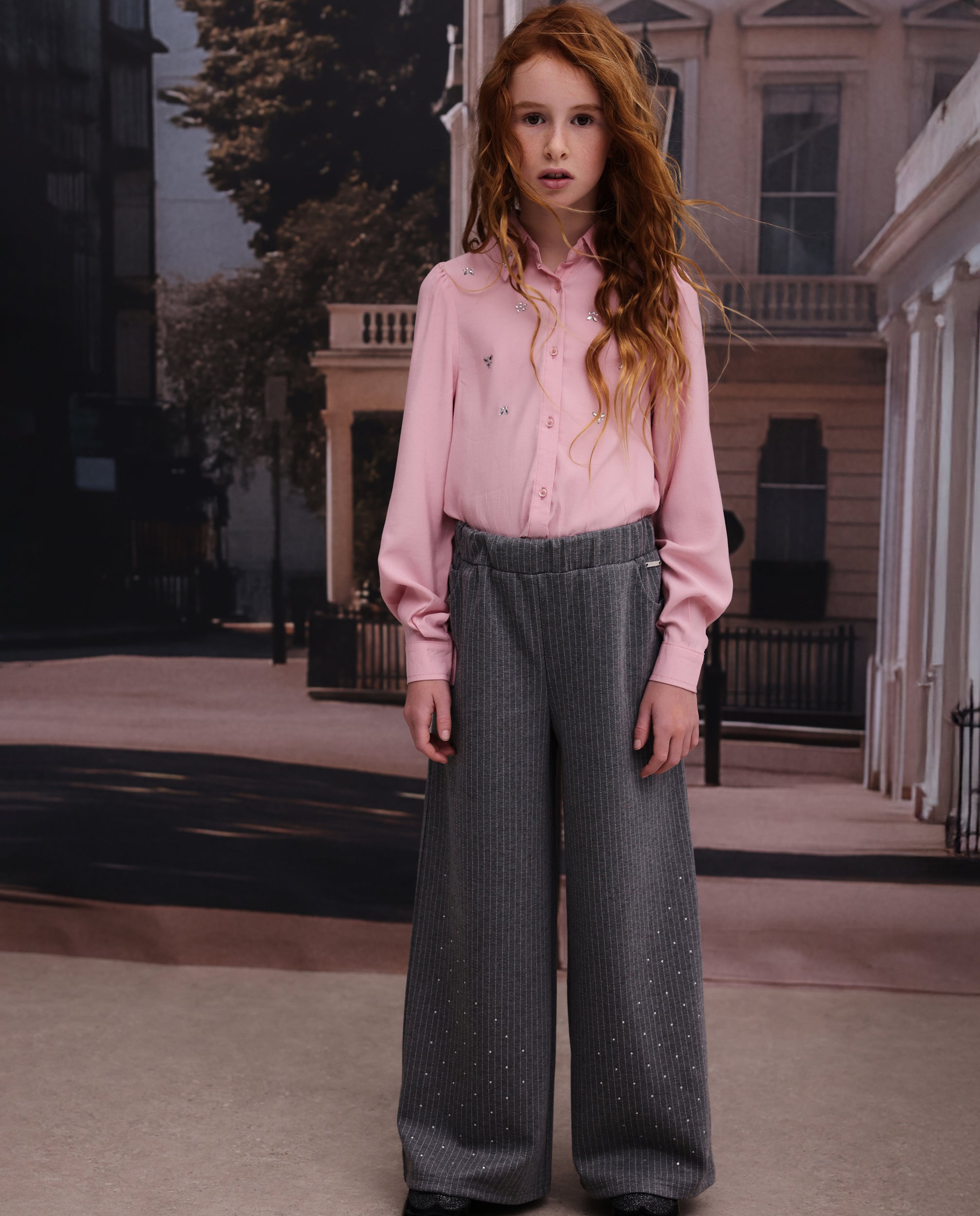 TucTuc Pantaloni Palazzo Maglia Bambina Gris 4A paillettes