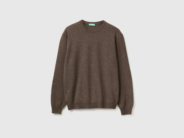 United Colors of Benetton Maglione Lana Merino Girocollo Marrone
