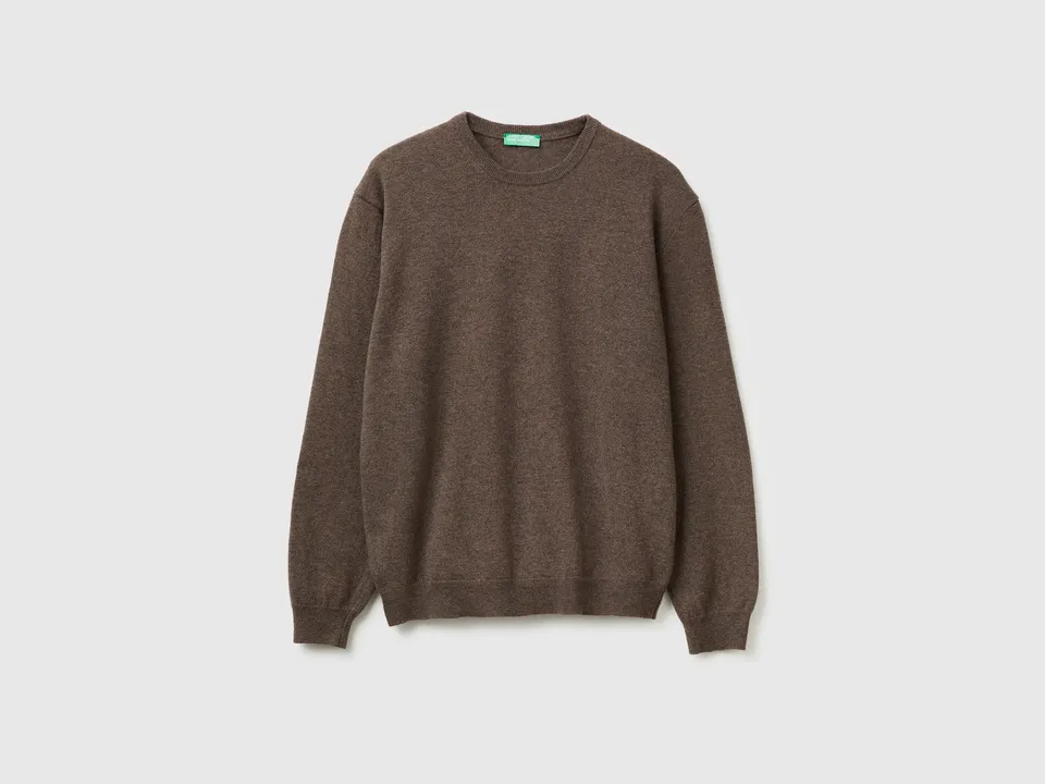 United Colors of Benetton Maglione Lana Merino Girocollo Marrone