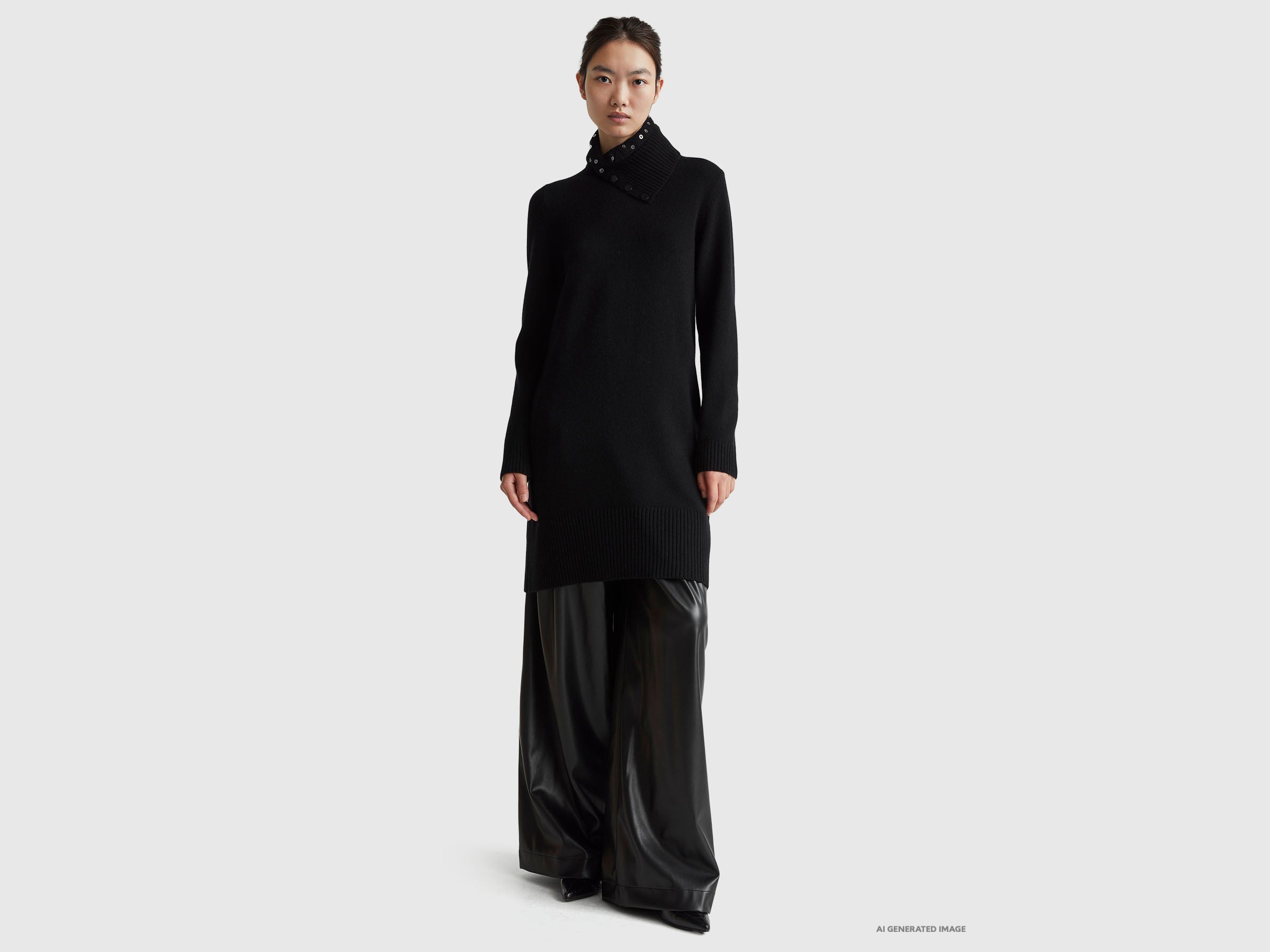 United Colors of Benetton Vestito Midi Misto Lana Collo Alto Donna