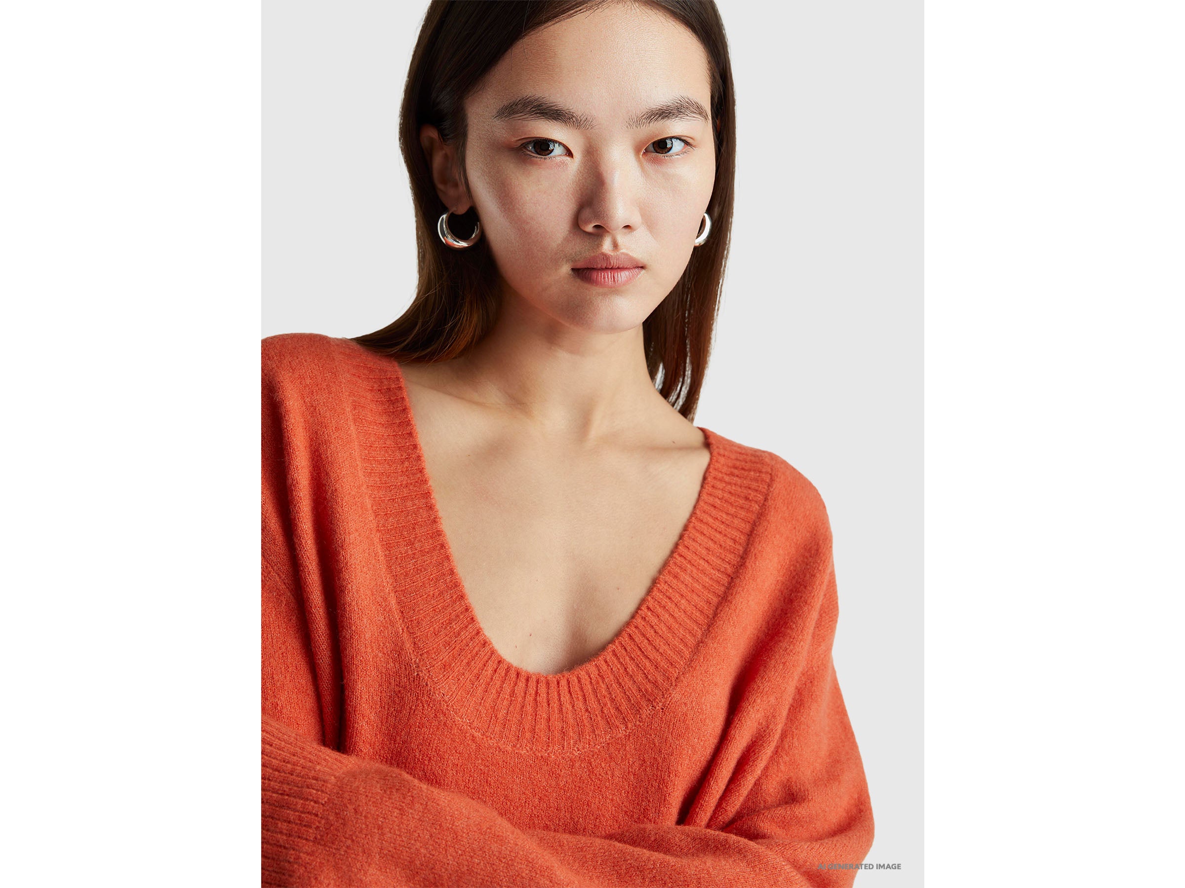 Benetton Oversize maglione caldo lana scollo V S
