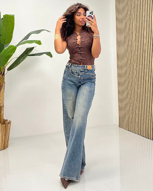 Sottosopra JEF163 jeans donna dettagli invertiti taglia L