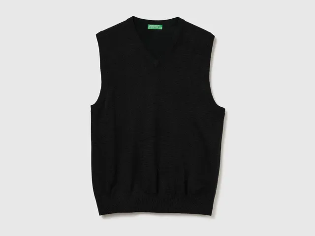 United Colors of Benetton gilet lana merino nero scollo V