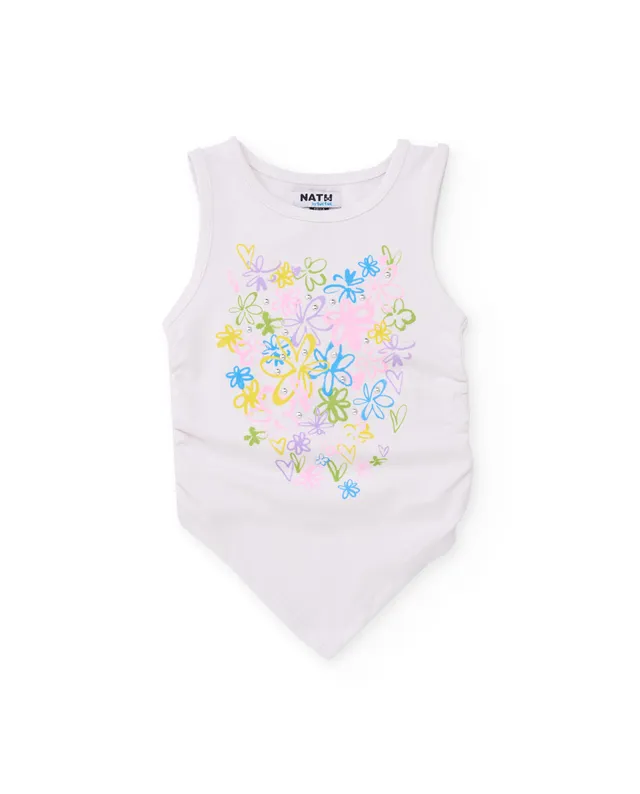 TucTuc Magliette canotta bambina bianca fiori 8 anni