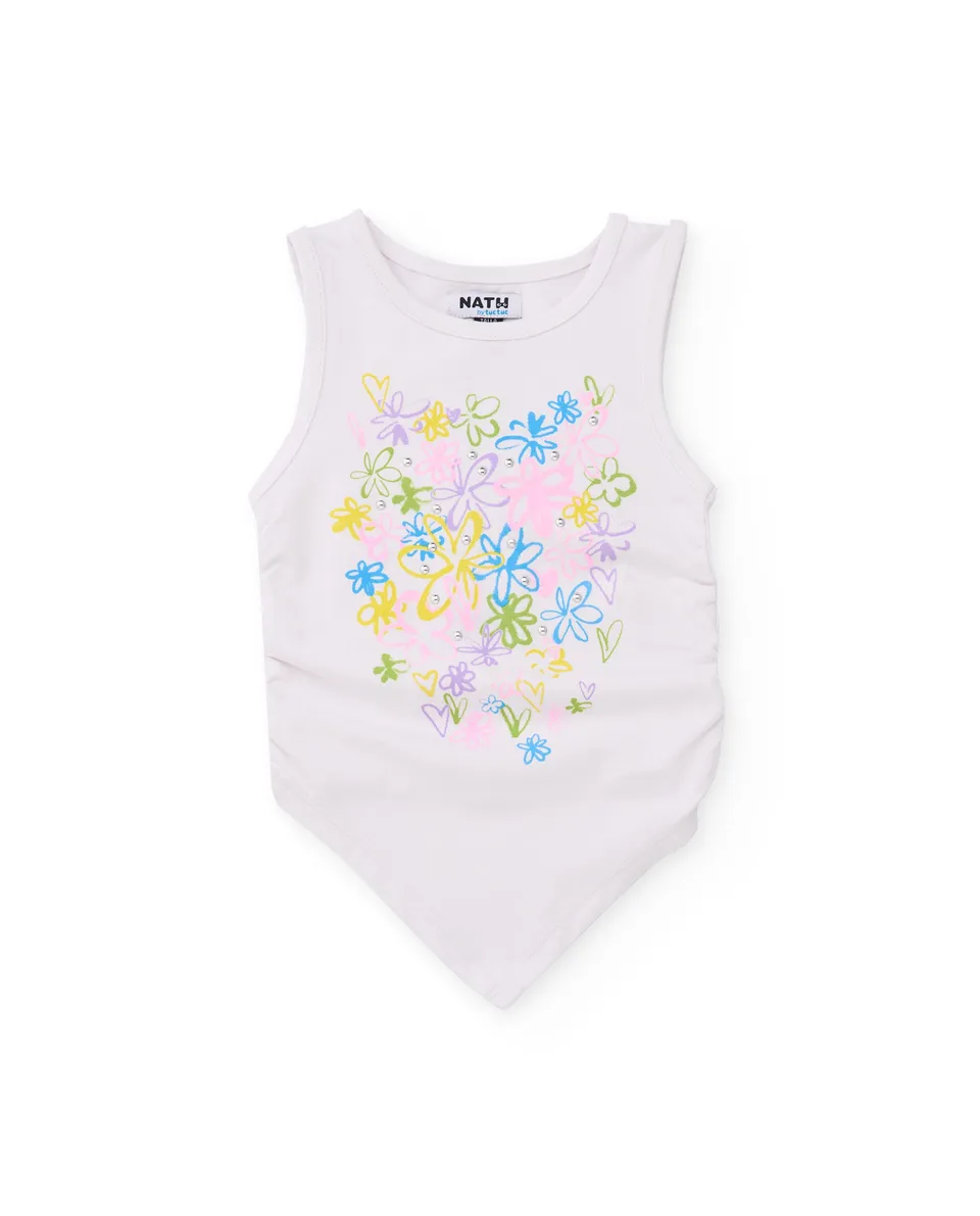 TucTuc Magliette canotta bambina bianca fiori 8 anni