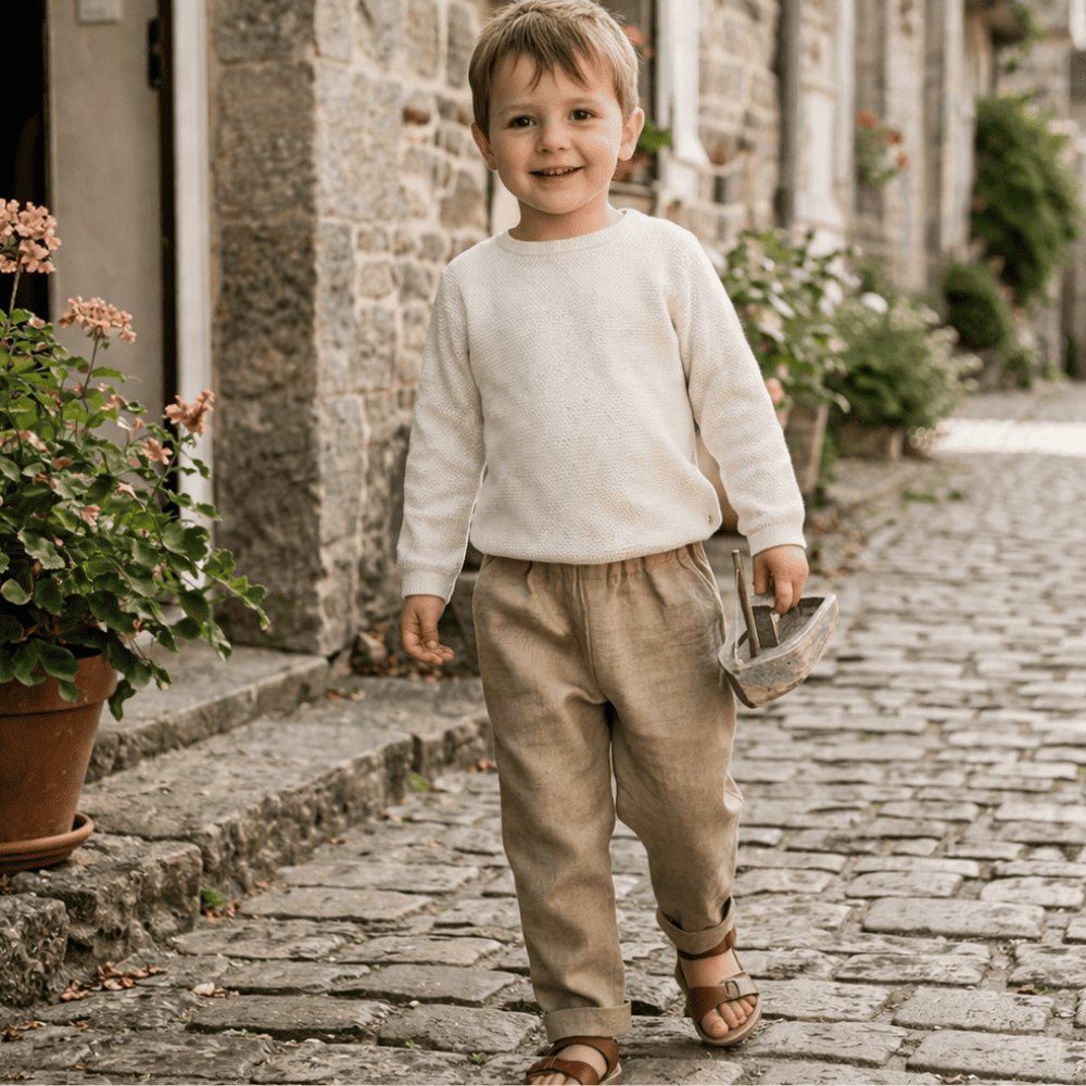 Petite Citrouille Charlie pantalone lino taupe neonato