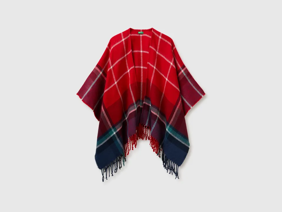 United Colors of Benetton mantella jacquard quadri con frange