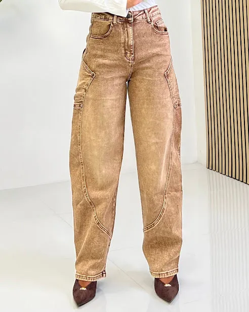 Sottosopra jejf540 jeans donna barrel fango S tasche sfumato