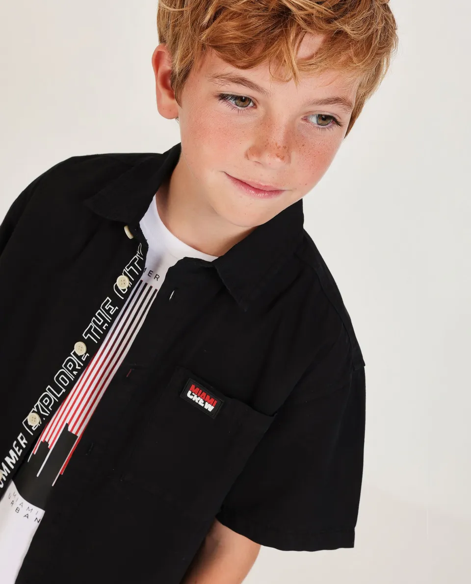 TucTuc Camicette Camicia Bambino Nera Manica Corta Cotone