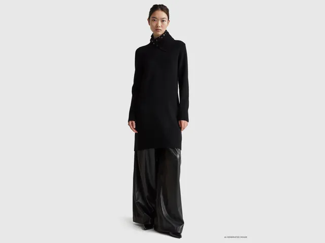 United Colors of Benetton Vestito Midi Misto Lana Collo Alto Donna