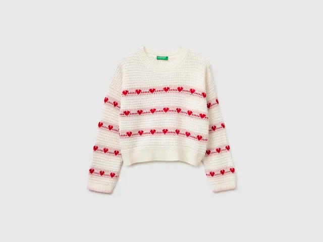 United Colors of Benetton maglione righe cuori cotone bio