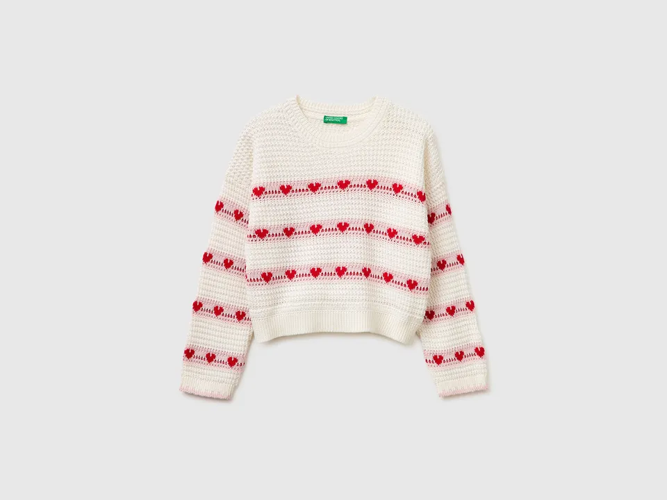 United Colors of Benetton maglione righe cuori cotone bio