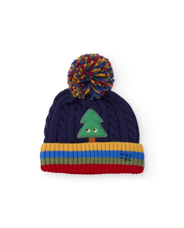 TucTuc Accessori Berretto Tricot Blu Marino Pon Pon