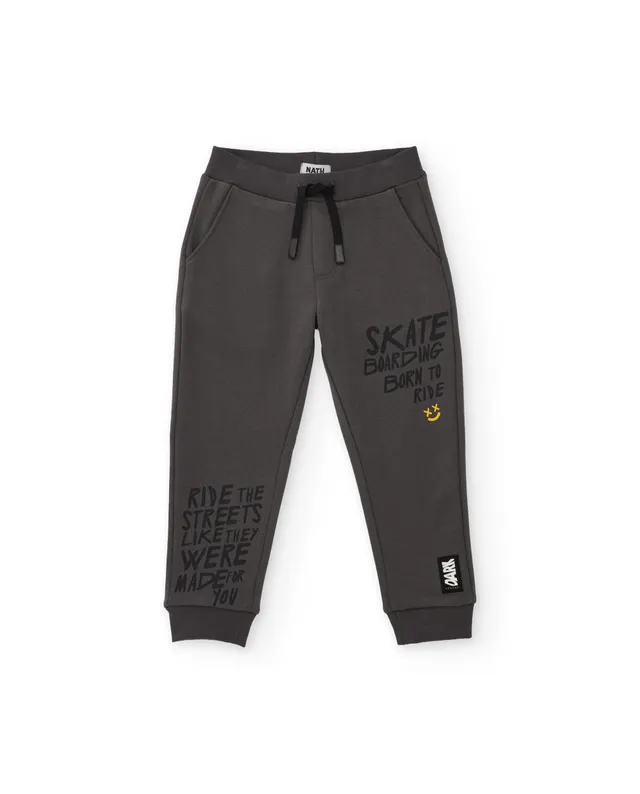 TucTuc Pantaloni felpa bambino grigio stampa coste