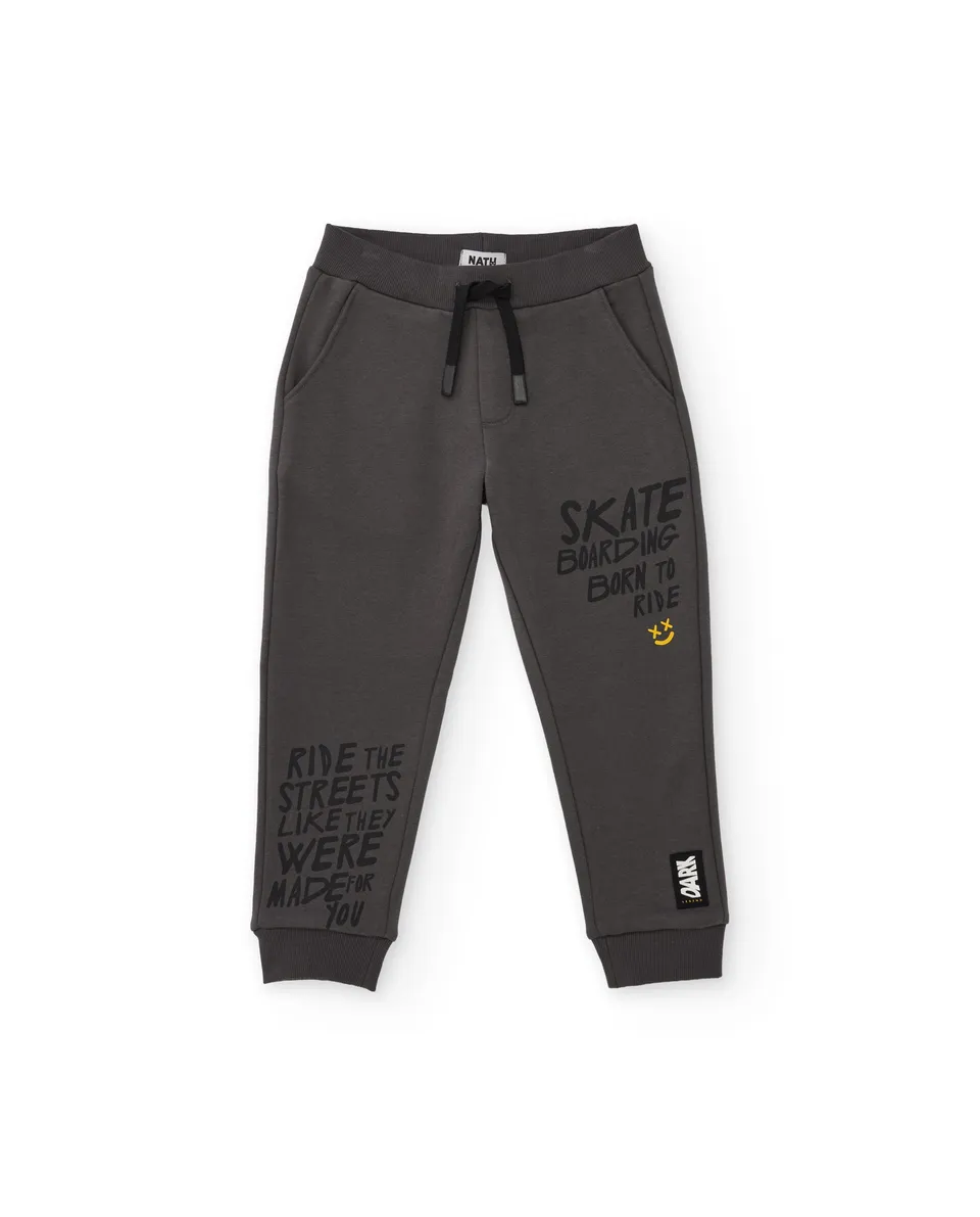 TucTuc Pantaloni felpa bambino grigio stampa coste