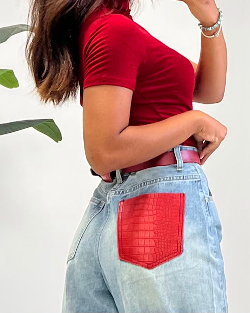 Sottosopra JEZ2731 Jeans Ecopelle Coccodrillata Marrone S