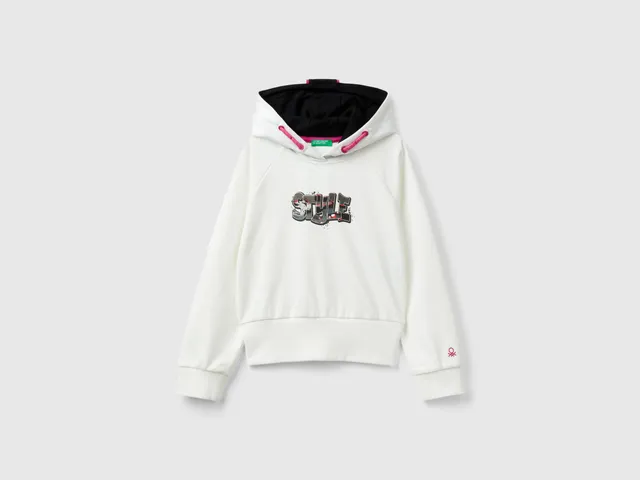 United Colors of Benetton felpa stampa cappuccio M cotone
