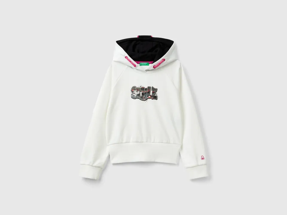 United Colors of Benetton felpa stampa cappuccio M cotone