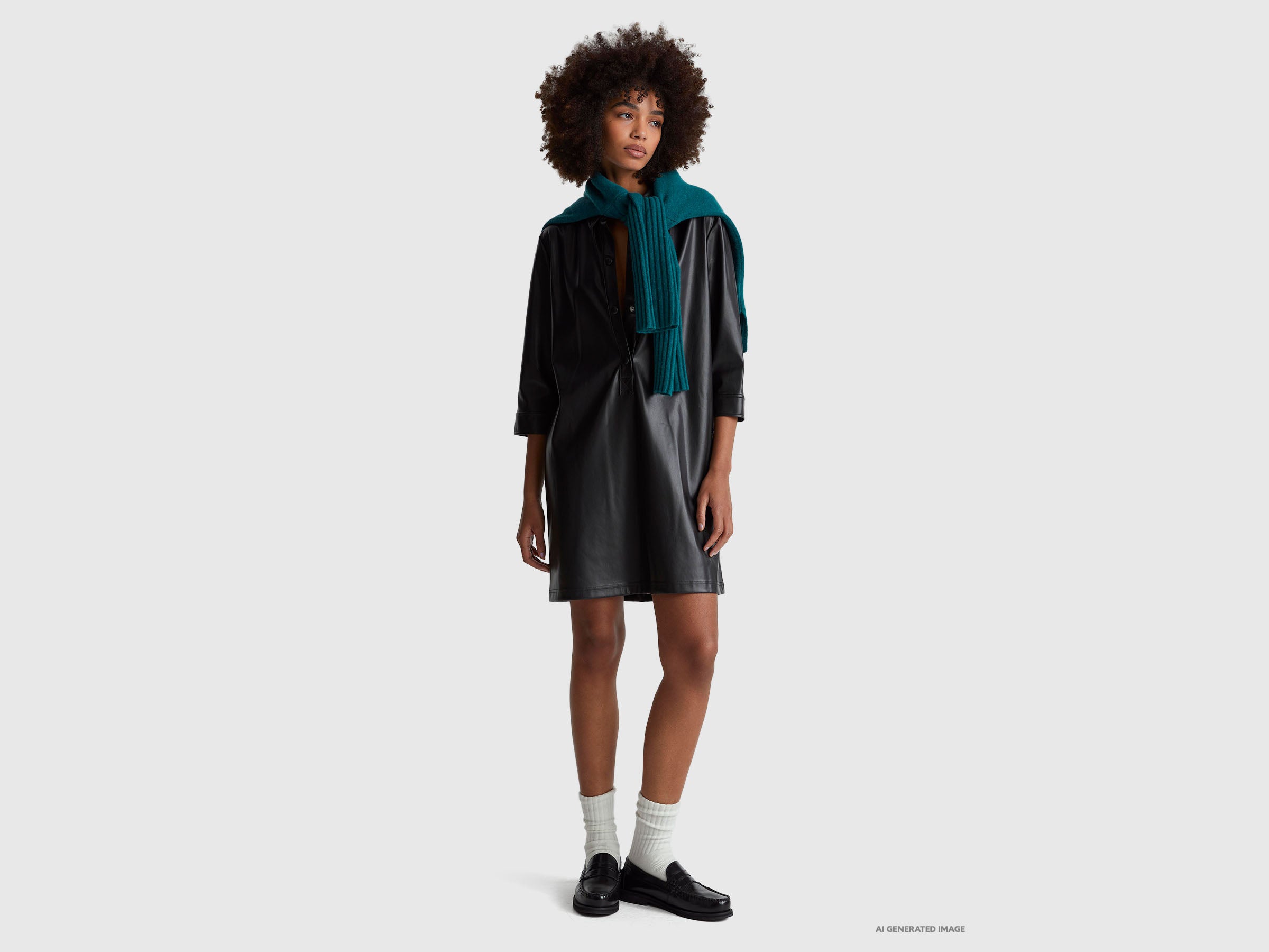 United Colors of Benetton Abito Similpelle Colletto Camicia S