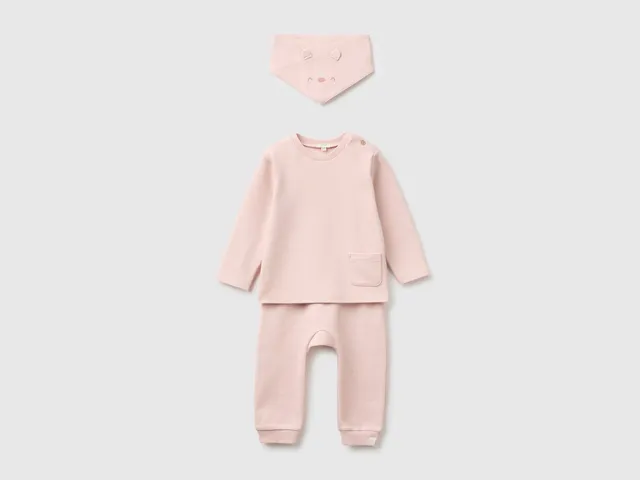United Colors of Benetton Set Neonato Cotone 3 Pezzi Manica Lunga